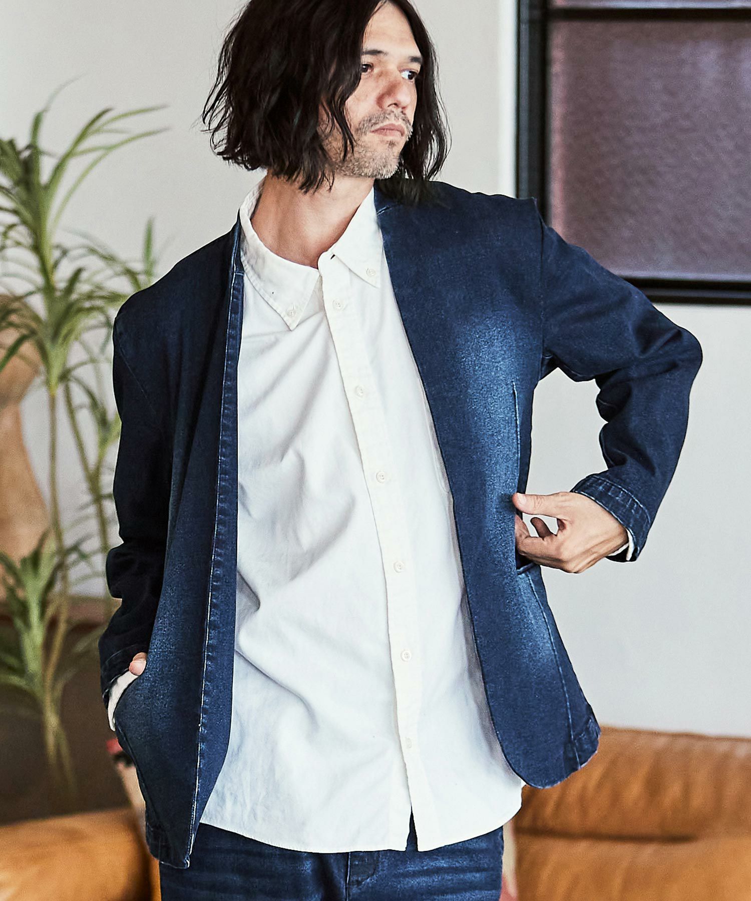 60%OFF【CAMBIO(カンビオ)】デニム加工ノーカラージャケット | CAMBIO