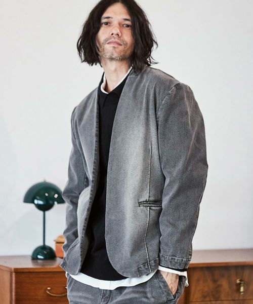 nowos デニムジャケット　Mサイズ 50%OFF【CAMBIO(カンビオ)】デニム加工ノーカラージャケット | CAMBIO