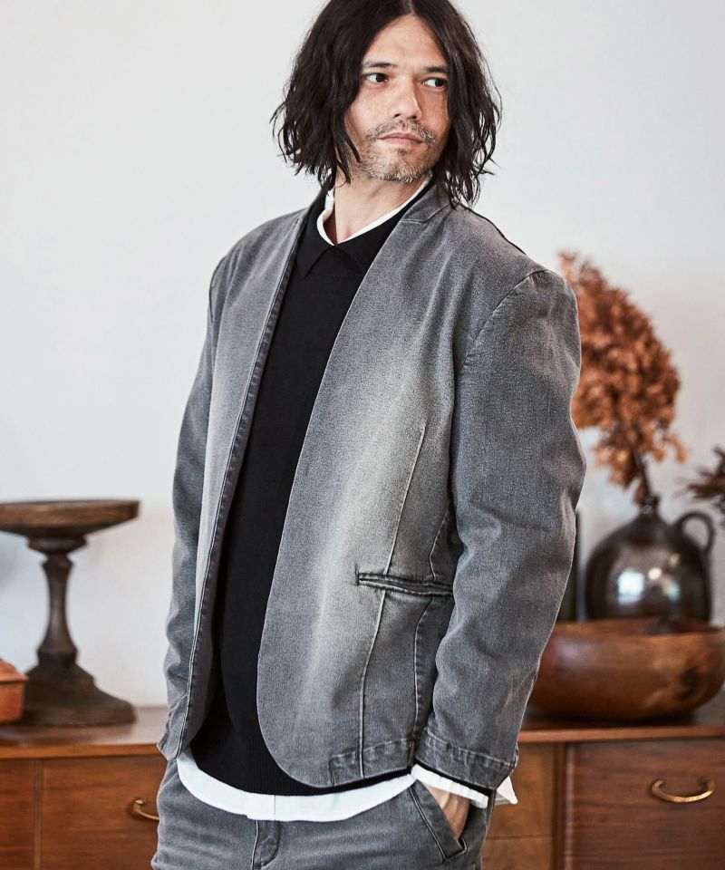 50%OFF【CAMBIO(カンビオ)】デニム加工ノーカラージャケット