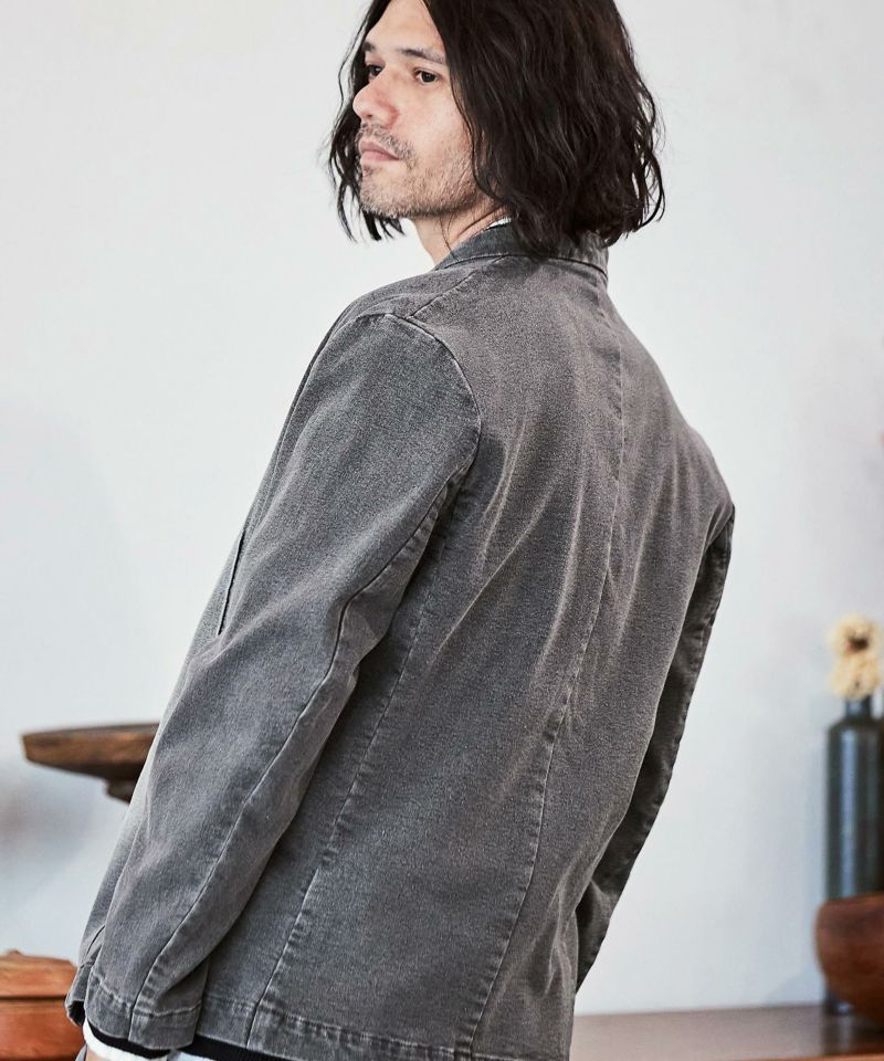 50%OFF【CAMBIO(カンビオ)】デニム加工ノーカラージャケット