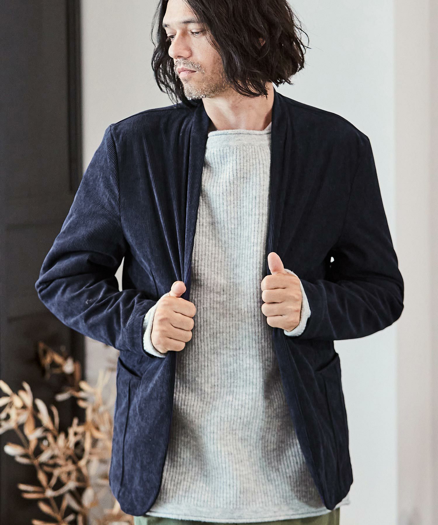 CAMBIO セットアップ ノーカラージャケット 織り柄 M（B322） CAMBIO セットアップ ノーカラージャケット 織り柄 M（B322）