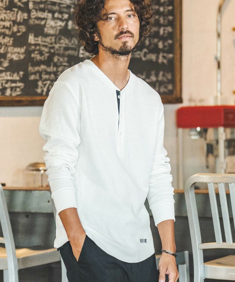 pecoページ 50%OFF【felkod(フィルコッド)】Neon Color Tape Waffle Henley
