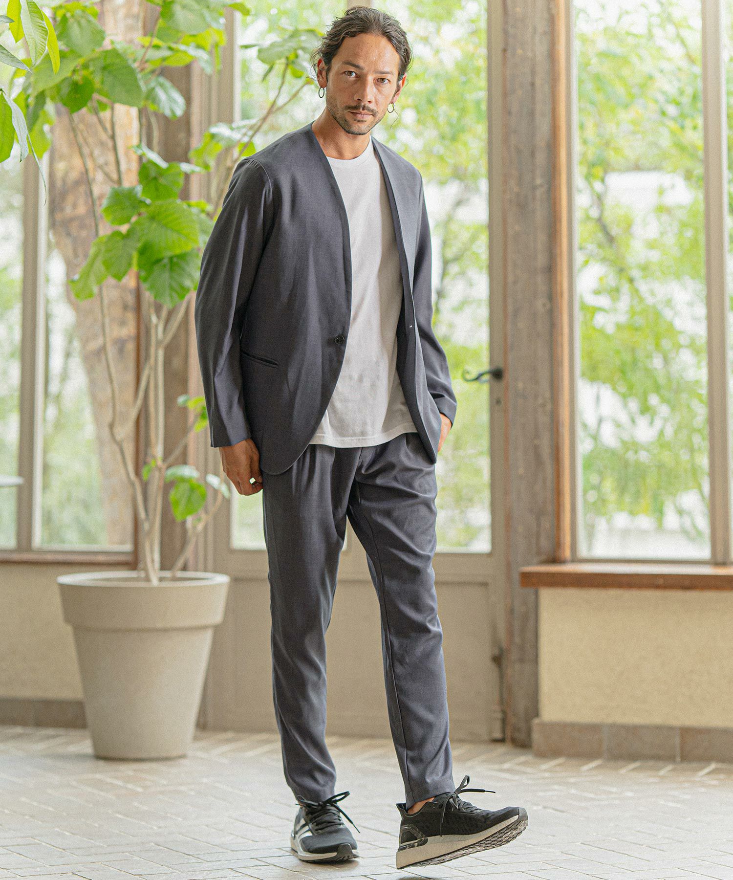 CAMBIO(カンビオ)】ストレッチワンタックテーパードイージーパンツ