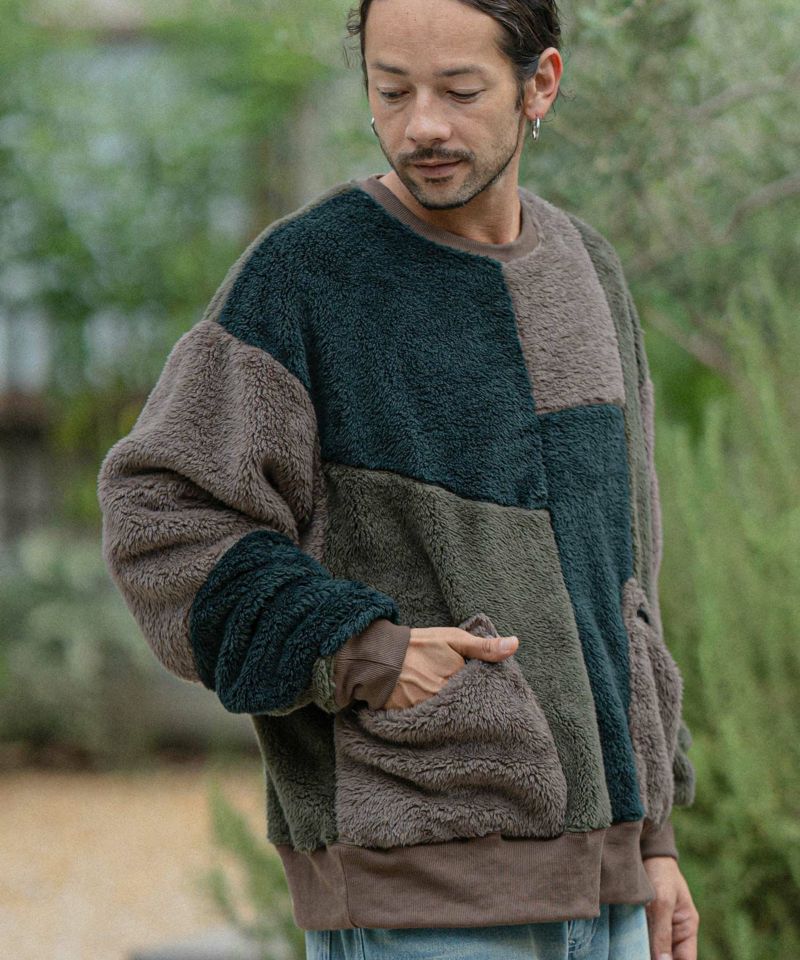 CAMBIO(カンビオ)】 Short Micro Fur Patchwork Pullover カットソー