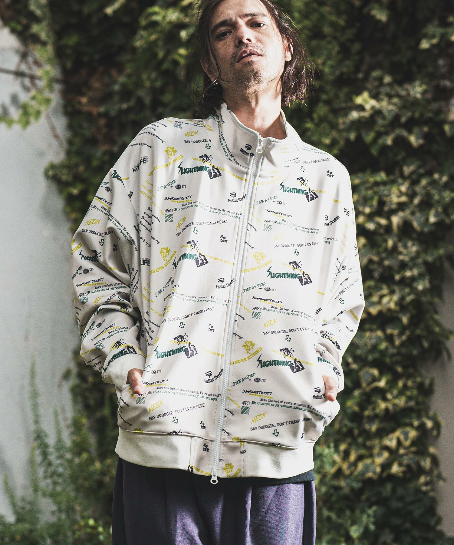 NOISESCAPE(ノイズスケープ)】whole pattern stand zip jersey ジップ 