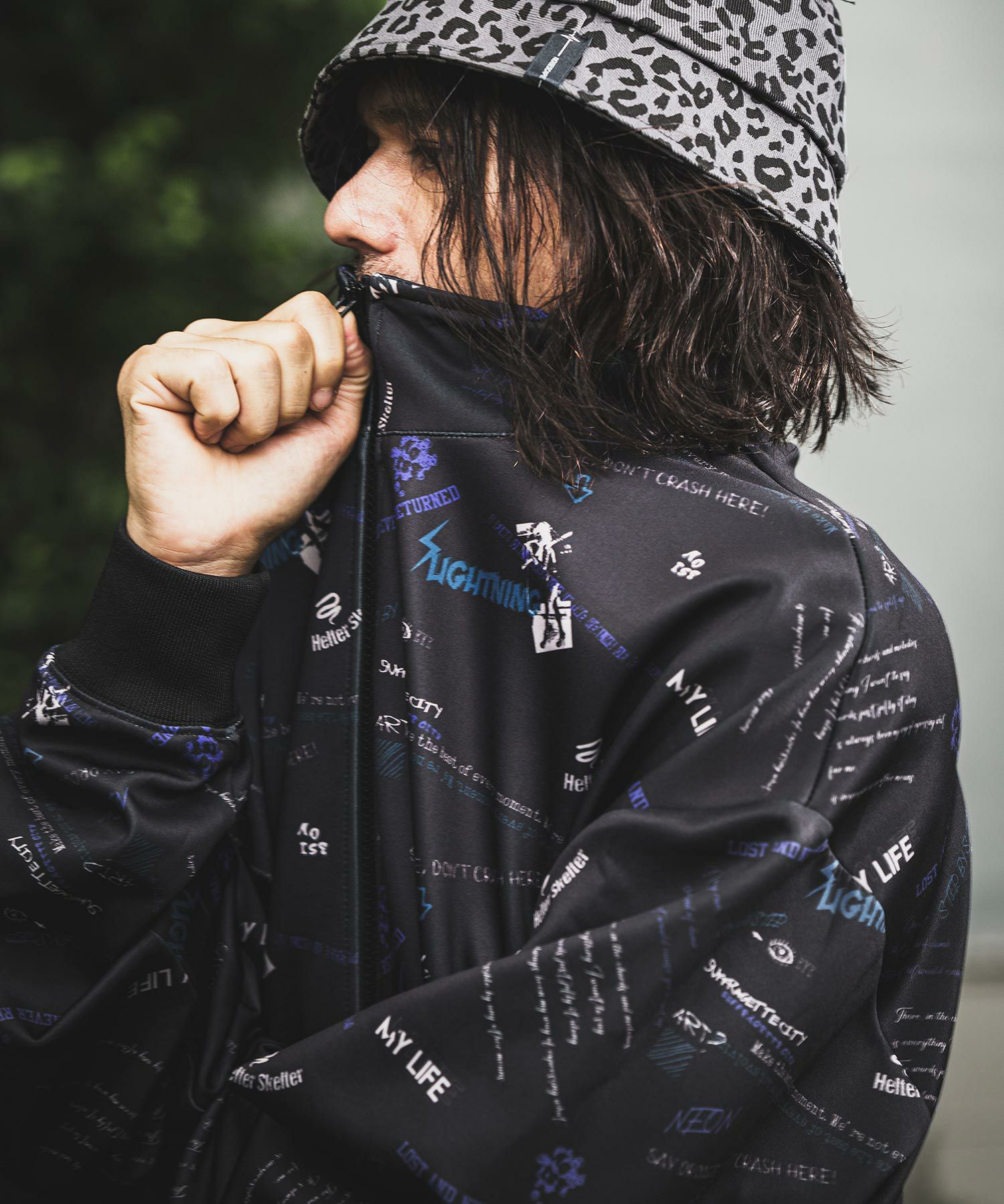 NOISESCAPE(ノイズスケープ)】whole pattern stand zip jersey ジップ 