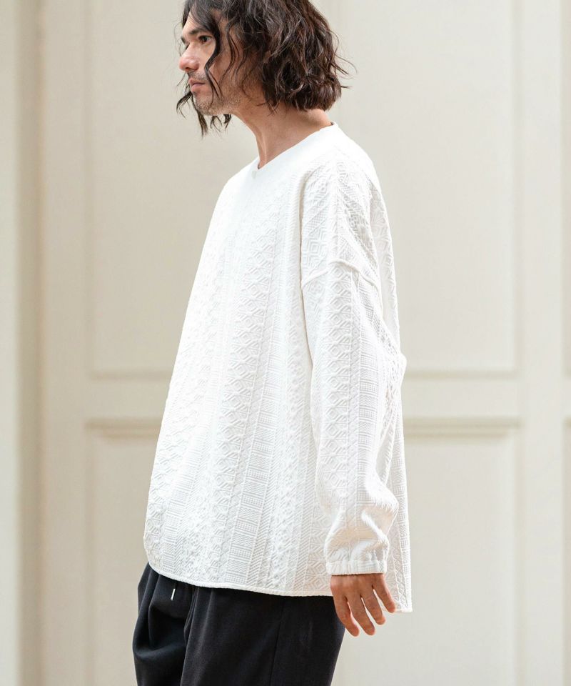 CAMBIO(カンビオ)】Geometric Stripe Jacquard Key Neck Pullover