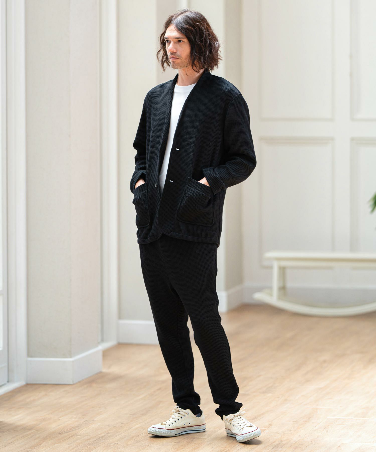 30%OFF【CAMBIO(カンビオ)】Heavy Waffle Collarless Jacket カラー 