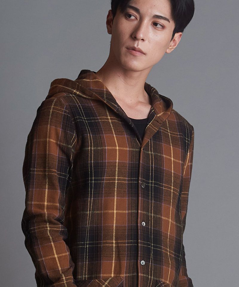 60%OFF【NO ID.(ノーアイディー)】ﾁｪｯｸﾌｰﾄﾞﾛﾝｸﾞSH シャツ(853006