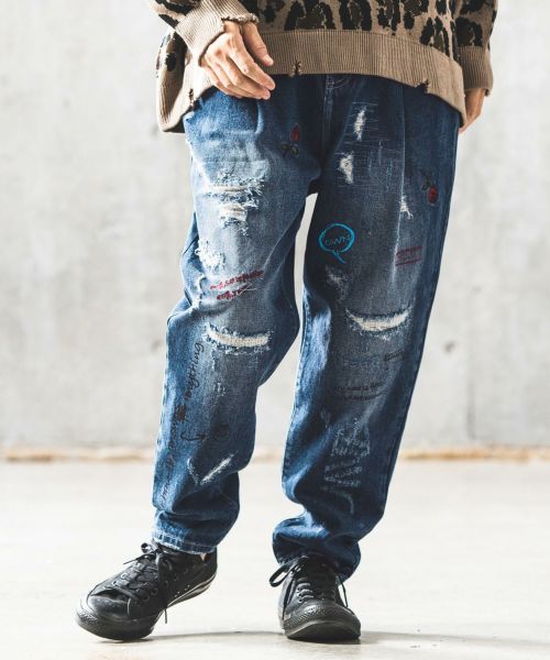 GLIMCLAP(グリムクラップ)】Multicolor embroidery design denim pants