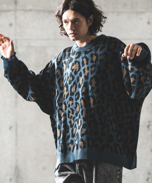 30%OFF【GLIMCLAP(グリムクラップ)】Leopard pattern used like processing sweater セーター(15-124-gla-cd)