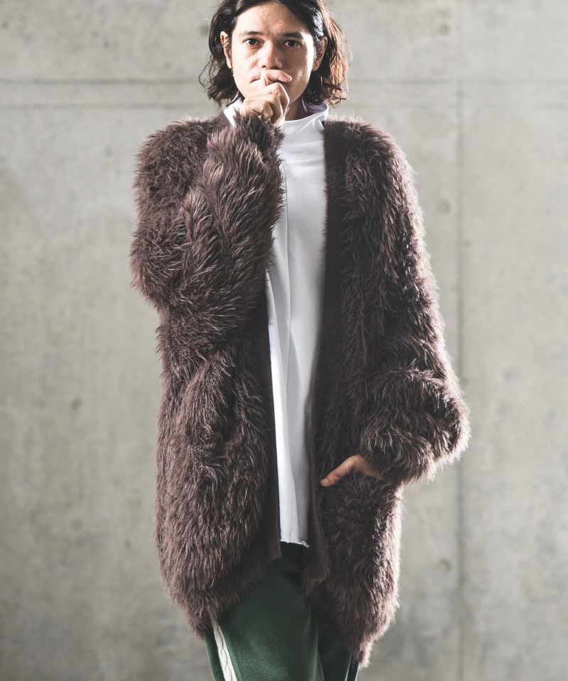 GLIMCLAP(グリムクラップ)】Feather yarn Button less long cardigan