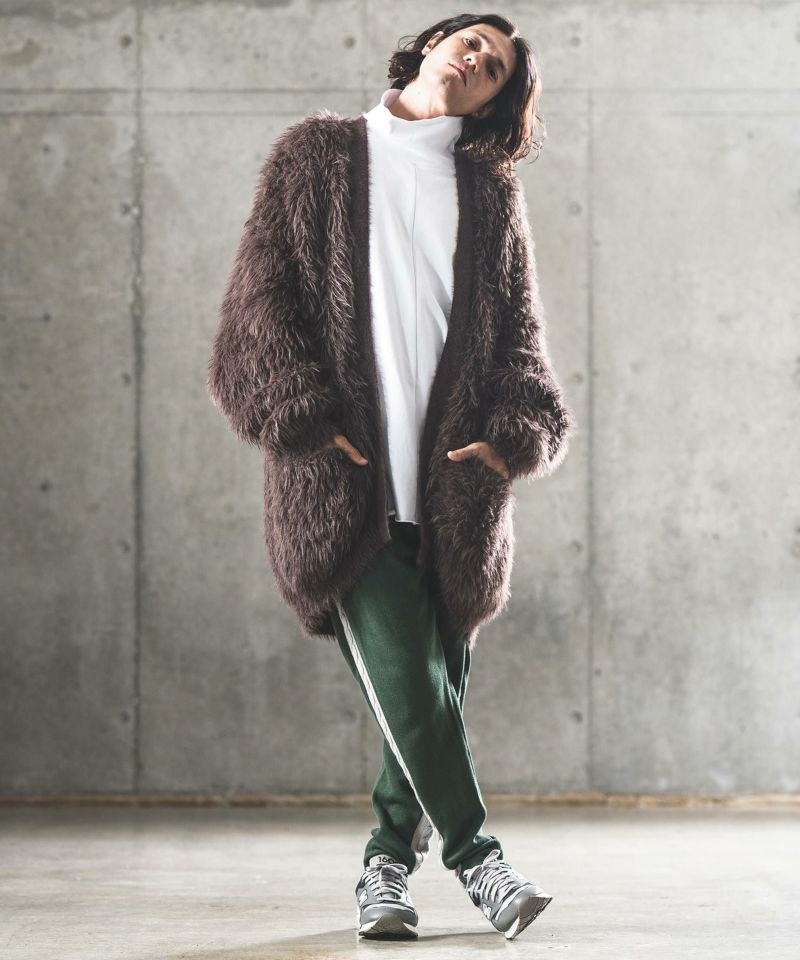 GLIMCLAP(グリムクラップ)】Feather yarn Button less long cardigan