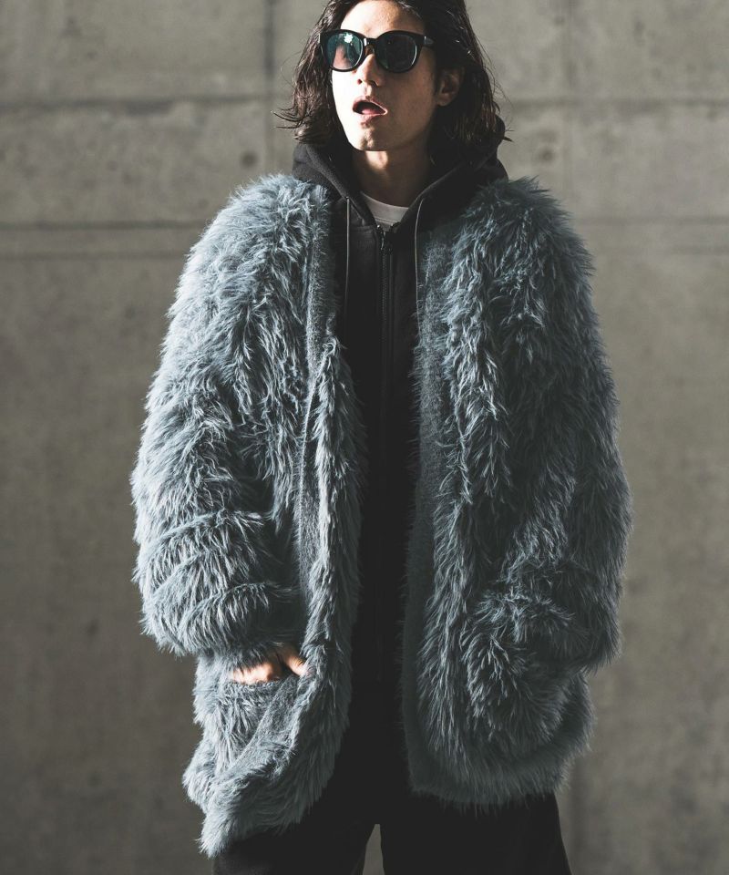 GLIMCLAP(グリムクラップ)】Feather yarn Button less long cardigan