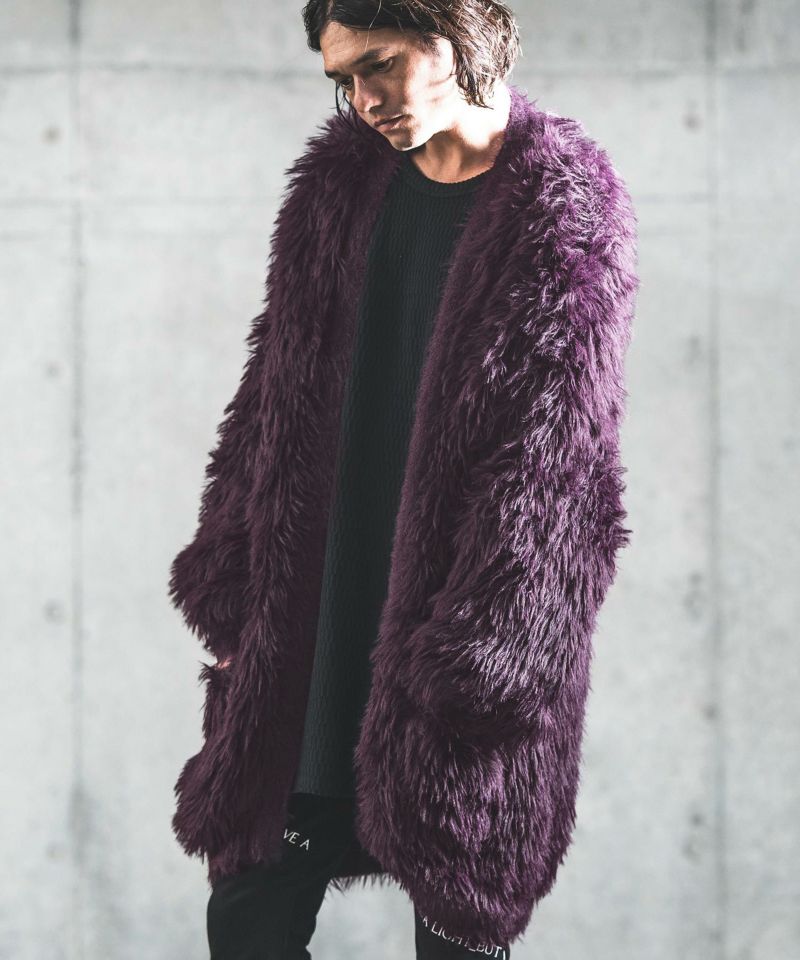 GLIMCLAP(グリムクラップ)】Feather yarn Button less long cardigan