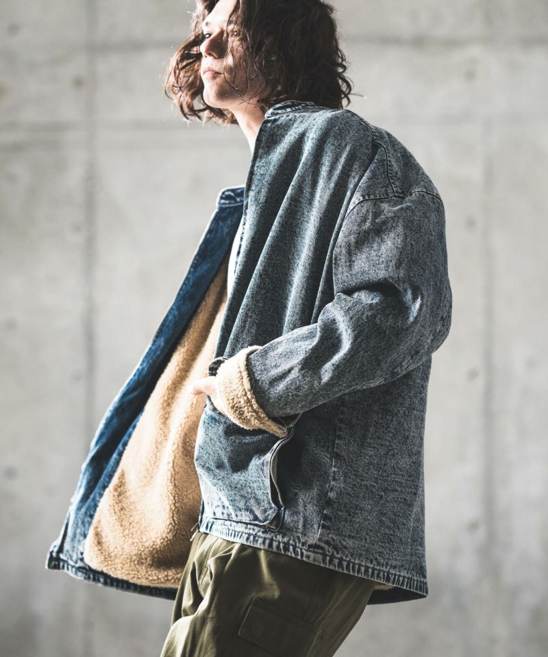 GLIMCLAP(グリムクラップ)】Denim × boa band collar jacket ...