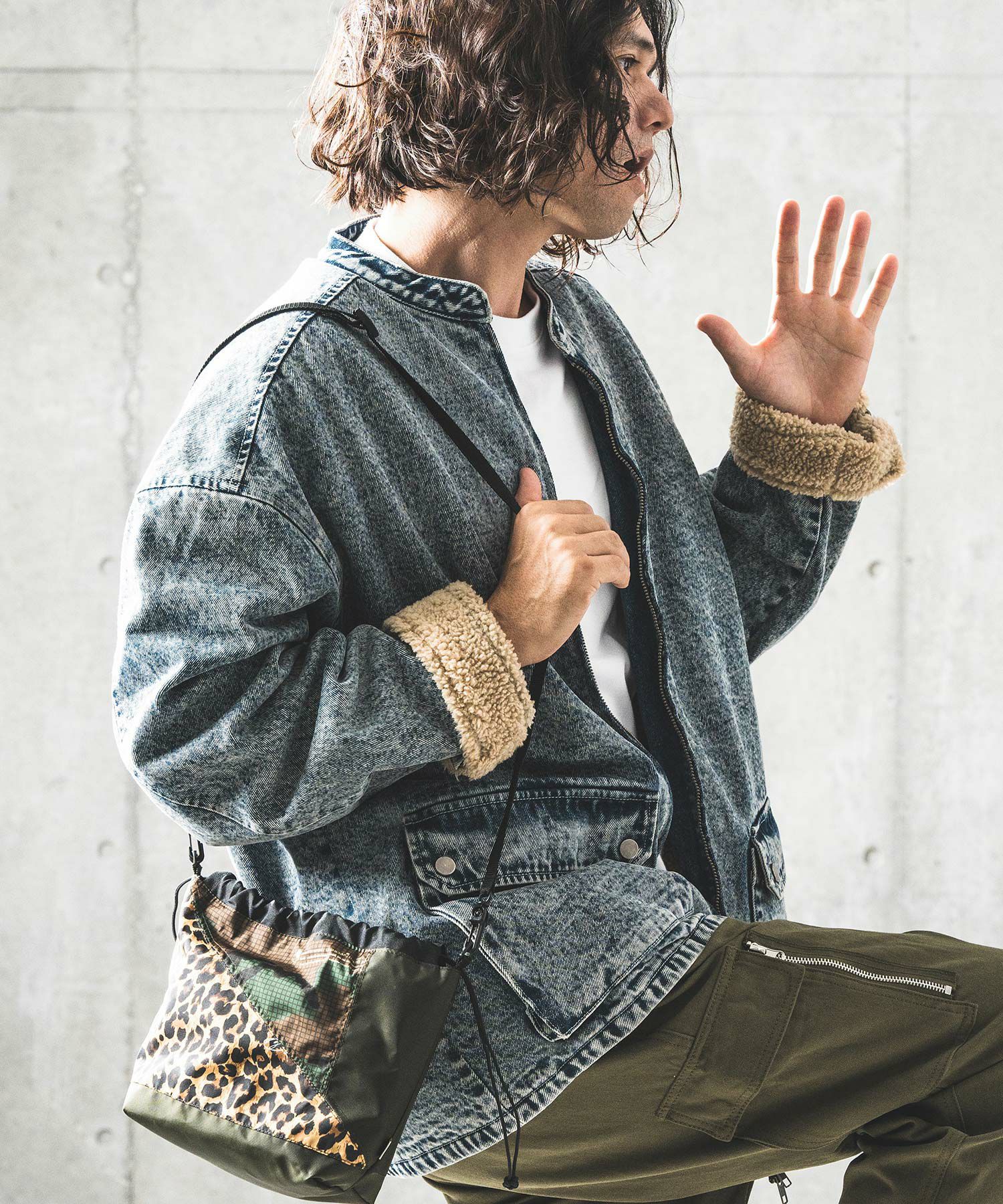 30%OFF【GLIMCLAP(グリムクラップ)】Denim × boa band collar jacket  