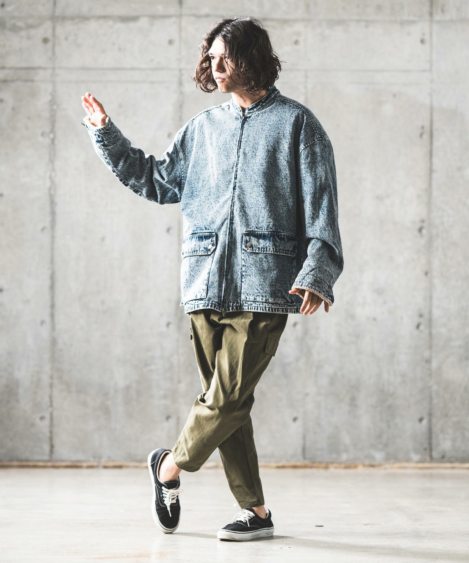 30%OFF【GLIMCLAP(グリムクラップ)】Denim × boa band collar jacket 