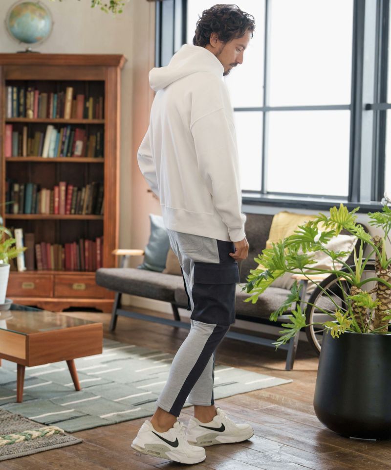 60%OFF【CAMBIO(カンビオ)】ツイル×裏毛スウェット異素材切替カーゴ