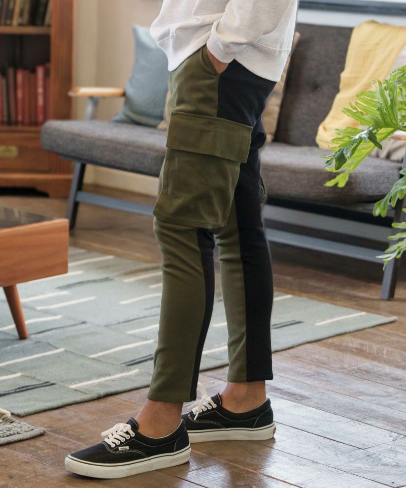 60%OFF【CAMBIO(カンビオ)】ツイル×裏毛スウェット異素材切替カーゴ