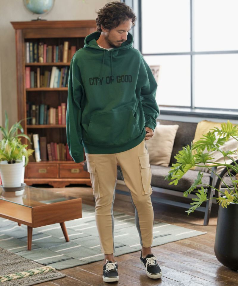 60%OFF【CAMBIO(カンビオ)】ツイル×裏毛スウェット異素材切替カーゴ