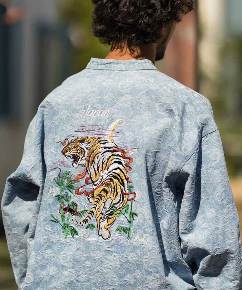 ms5480-Tiger Embroidery Denim Jacquard Shirts シャツ-