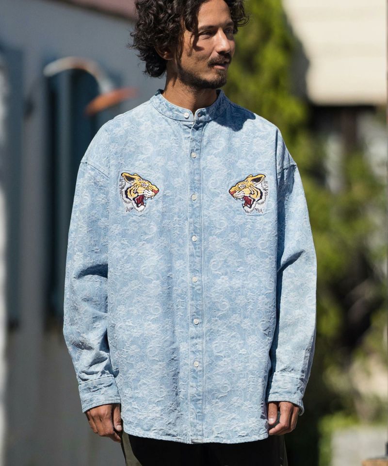 ms5480-Tiger Embroidery Denim Jacquard Shirts シャツ-