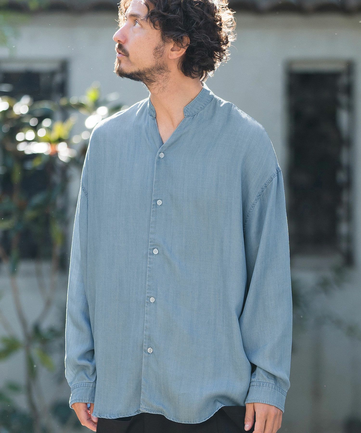 CAMBIO(カンビオ)】Silky Denim Band Collar Skipper Shirts シャツ 