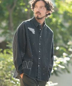 CAMBIO(カンビオ)】Paint Distressed Over size Denim Shirts デニムシャツ(MIU-241-006) | CAMBIO  カンビオ