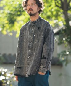 CAMBIO(カンビオ)】Chemical Wash Damage Denim Band Collar