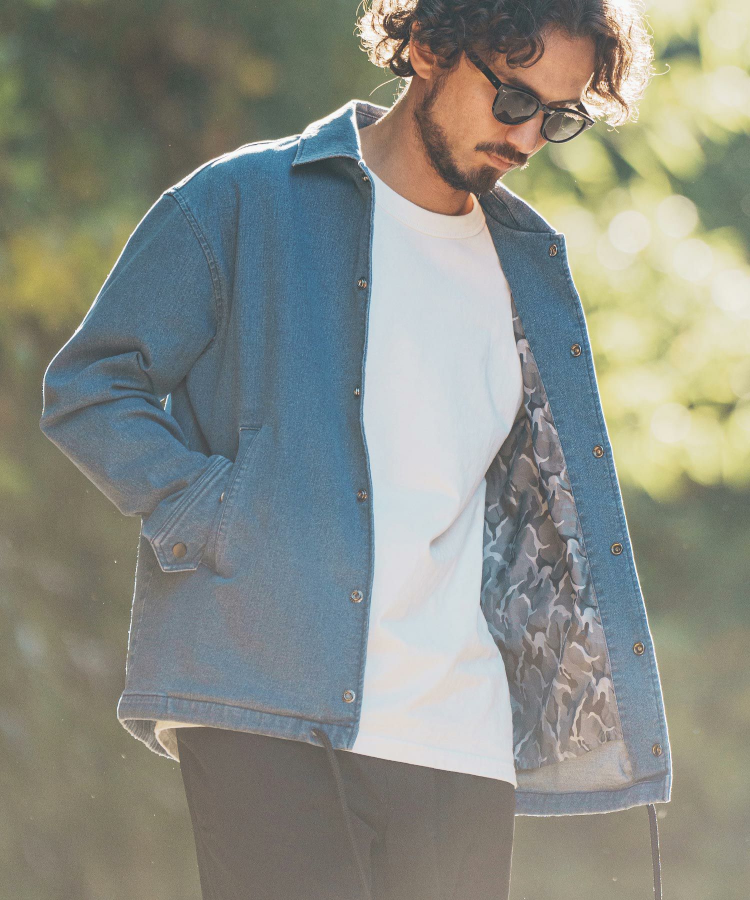 felkod(フィルコッド)】Camouflage Accent Denim Coach Jacket デニム 