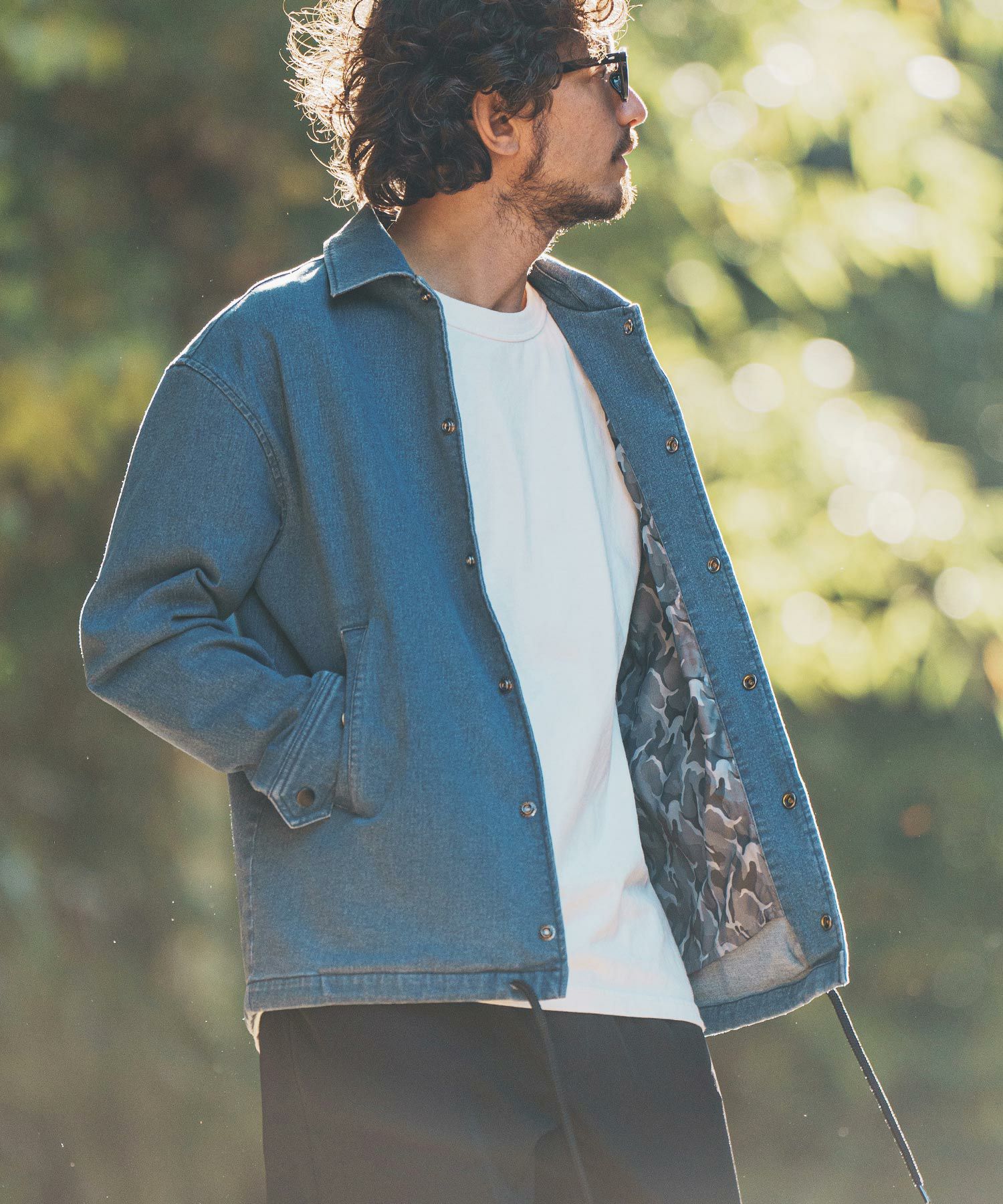 felkod(フィルコッド)】Camouflage Accent Denim Coach Jacket デニム  