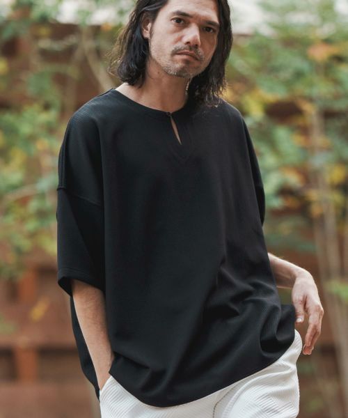 50%OFF【CAMBIO(カンビオ)】Bulge Jacquard Key Neck Pullover キーネックシャツ(MIU-241-014)