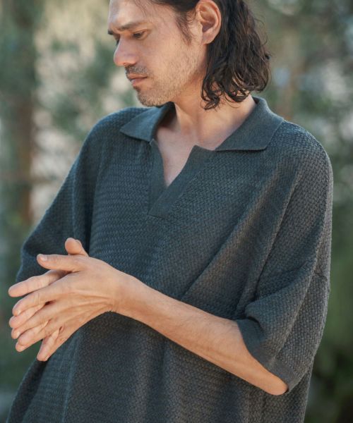 30%OFF【CAMBIO(カンビオ)】Basket Knit Skipper Polo Shirts ポロシャツ(MIU-241-031)