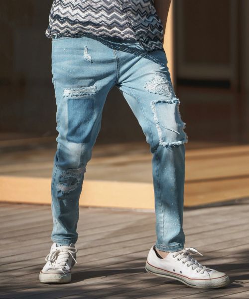 30%OFF【CAMBIO(カンビオ)】11oz Damage Paint Stretch Denim Pants デニムパンツ(MIU-241-009)