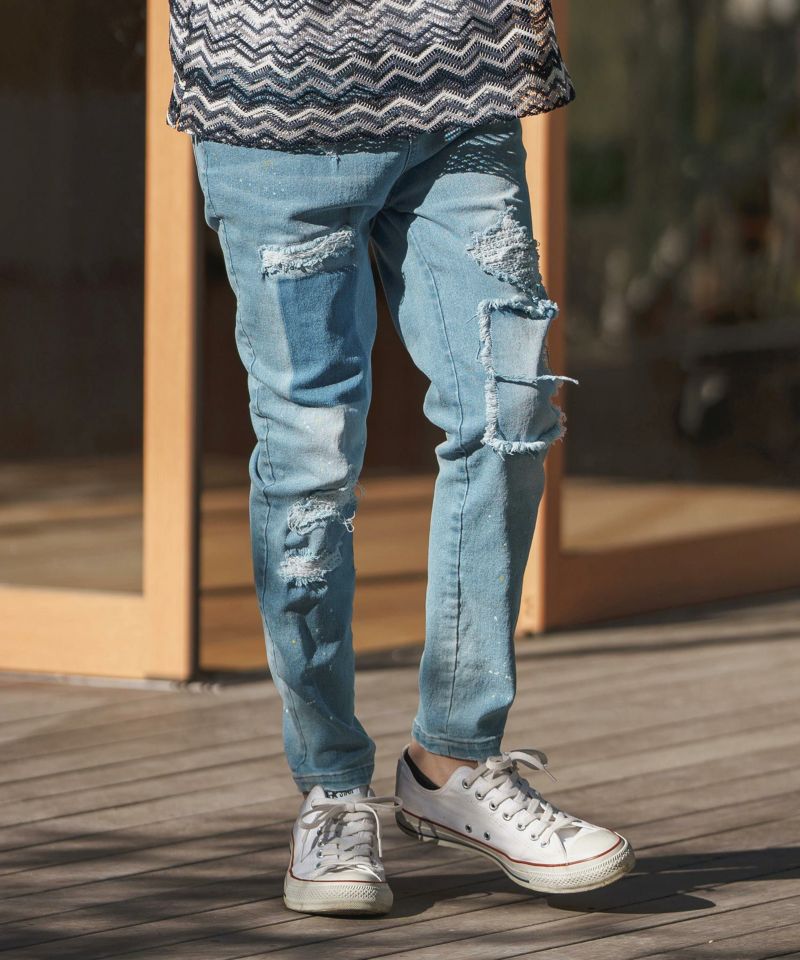 30%OFF【CAMBIO(カンビオ)】11oz Damage Paint Stretch Denim