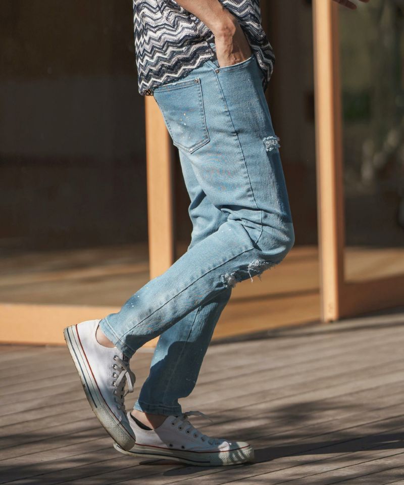 30%OFF【CAMBIO(カンビオ)】11oz Damage Paint Stretch Denim