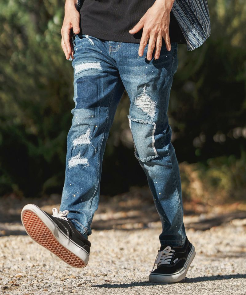 30%OFF【CAMBIO(カンビオ)】11oz Damage Paint Stretch Denim