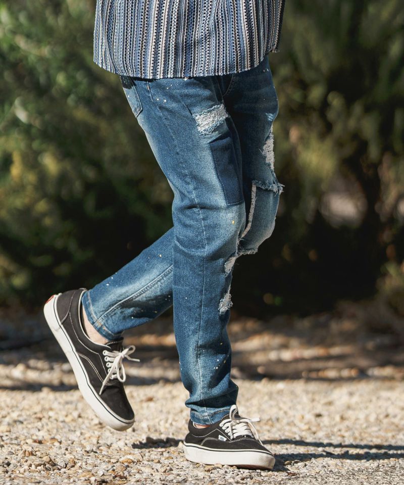 30%OFF【CAMBIO(カンビオ)】11oz Damage Paint Stretch Denim