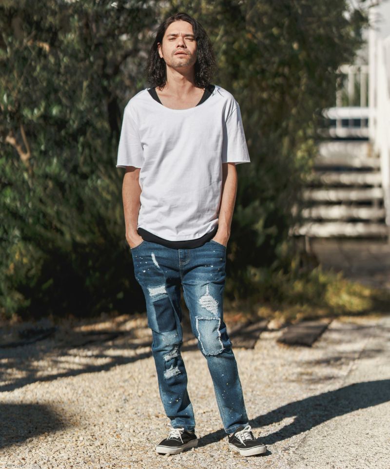 パンツ CAMBIO Damage Paint Stretch Denim Pants 30%OFF【CAMBIO(カンビオ)】11oz Damage Paint Stretch Denim