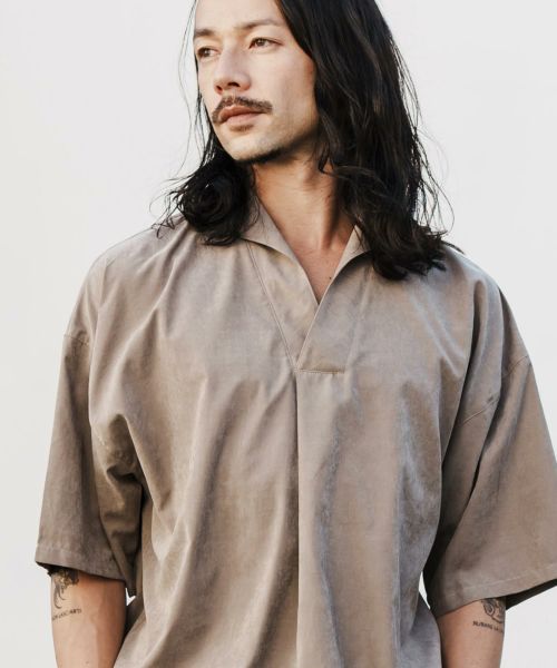 【CAMBIO(カンビオ)】Peach Skin Typewriter Short Sleeve Skipper Pullover Shirts スキッパーシャツ(S25024cmb)