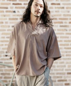 CAMBIO(カンビオ)】Peach Skin Typewriter Short Sleeve Skipper Pullover Shirts  スキッパーシャツ(S25024cmb) | CAMBIO カンビオ