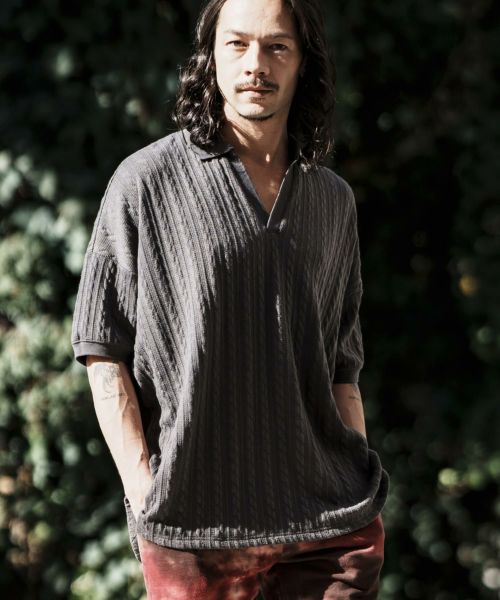 30%OFF【CAMBIO(カンビオ)】Cable Jacquard Knit sew Polo Shirts ポロシャツ(S22924cmb)