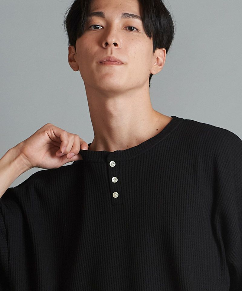 Noremid サーマル黒 50%OFF【NO ID.(ノーアイディー)】 ｻｰﾏﾙﾍﾝﾘｰﾈｯｸBIG-T ビッグTシャツ