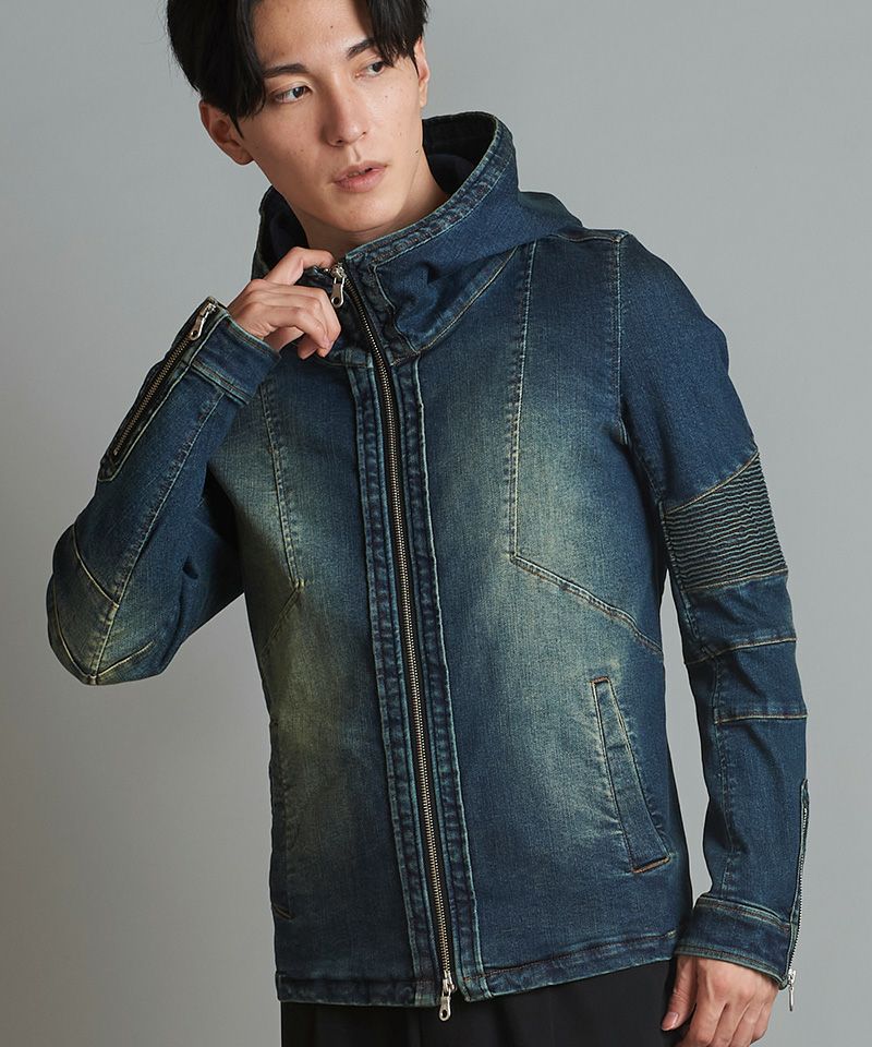 NO ID.(ノーアイディー)】ｱﾙﾃｨﾒｯﾄｽﾄﾚｯﾁﾃﾞﾆﾑﾌｰﾃﾞｯﾄﾞBLZ デニム  