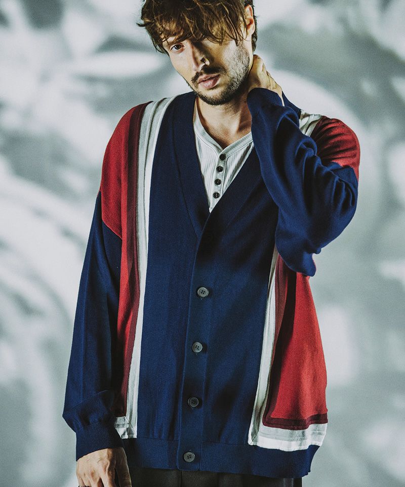 60%OFF【NO ID.(ノーアイディー)】3DｶﾗｰﾌﾞﾛｯｸﾆｯﾄCD カーディガン