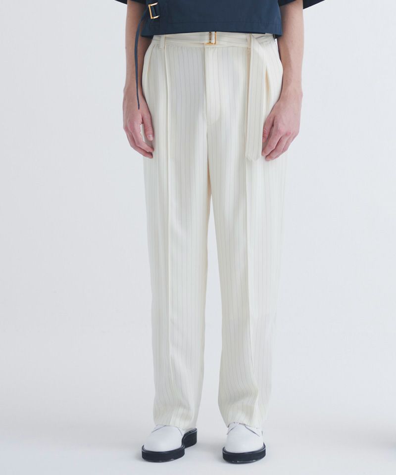 30%OFF【CULLNI(クルニ)】Stripe Double Cloth 2 Tuck Wide Pants with Long Belt タック ワイドパンツ(24-SS-014ST) | CAMBIO カンビオ