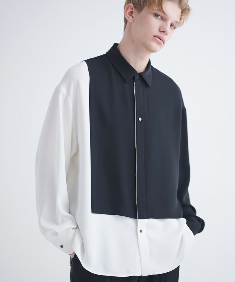 CULLNI(クルニ)】Double Cloth Asymmetrical Stripe Shirt レイヤード