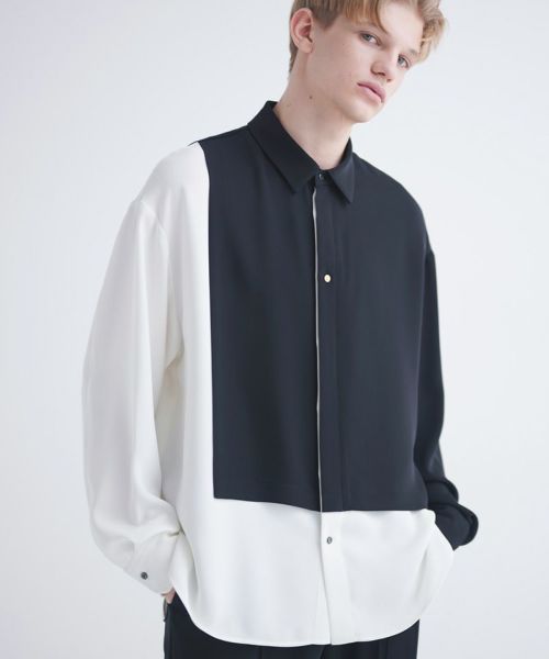 【CULLNI(クルニ)】Double Cloth Asymmetrical Stripe Shirt レイヤードシャツ(24-SS-046)