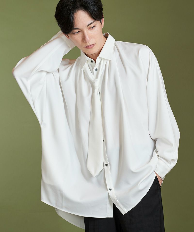60%OFF【NO ID.(ノーアイディー)】ﾈｸﾀｲ付ﾈｯｸｷﾞｬｻﾞｰBIG-SH シャツ